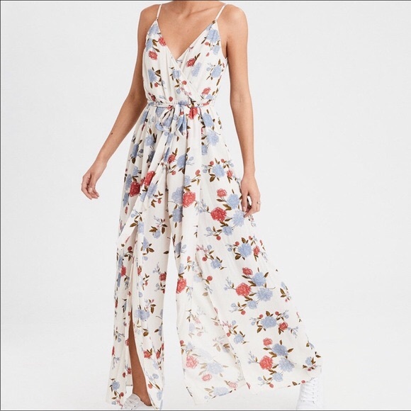 American Eagle Outfitters Pants - AMERICAN EAGLE Cream Floral Jumpsuit